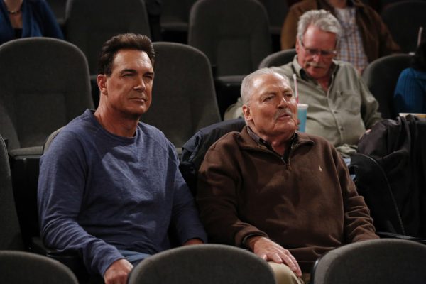 CROWDED -- "Nothing As It Seems" Episode 107 -- Pictured: (l-r) Patrick Warburton as Mike, Stacy Keach as Bob -- (Photo by: Vivian Zink/NBC)